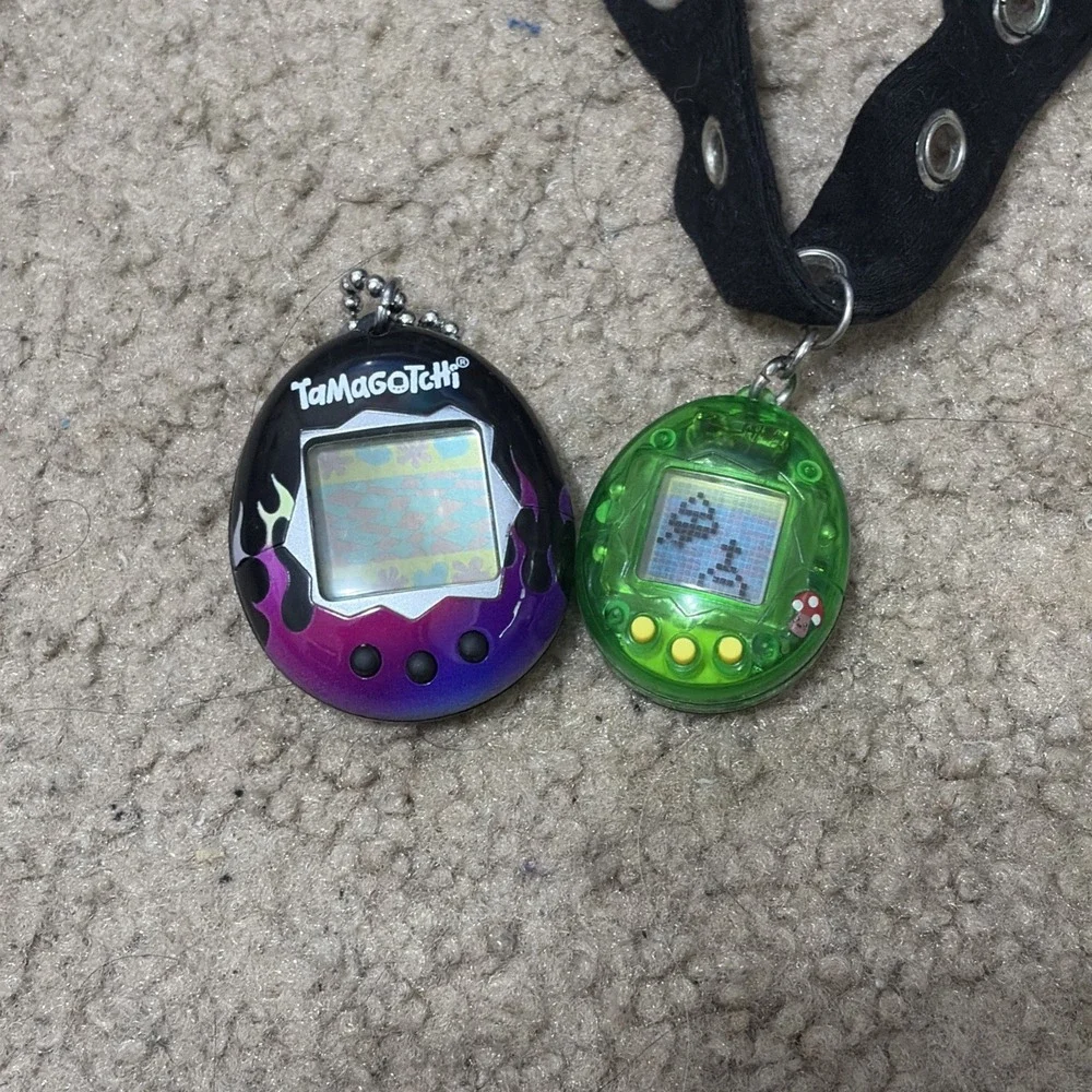 Bandai Tamagotchi Clear Green Working And Purple Needs Battery